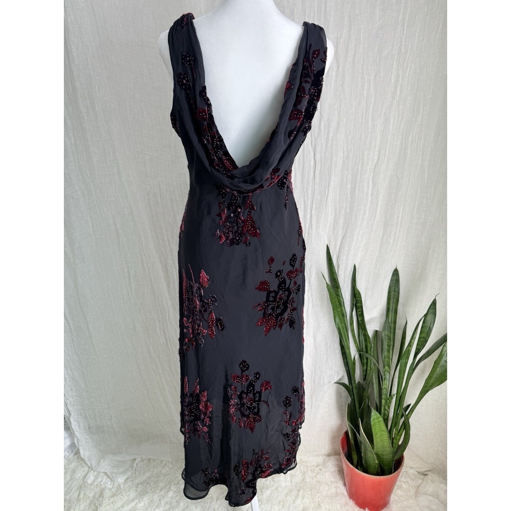 Vtg Express Silk Velvet Burnout Dress 14 Whimsigoth Fairy Y2K Beaded Open Back - Picture 4 of 8